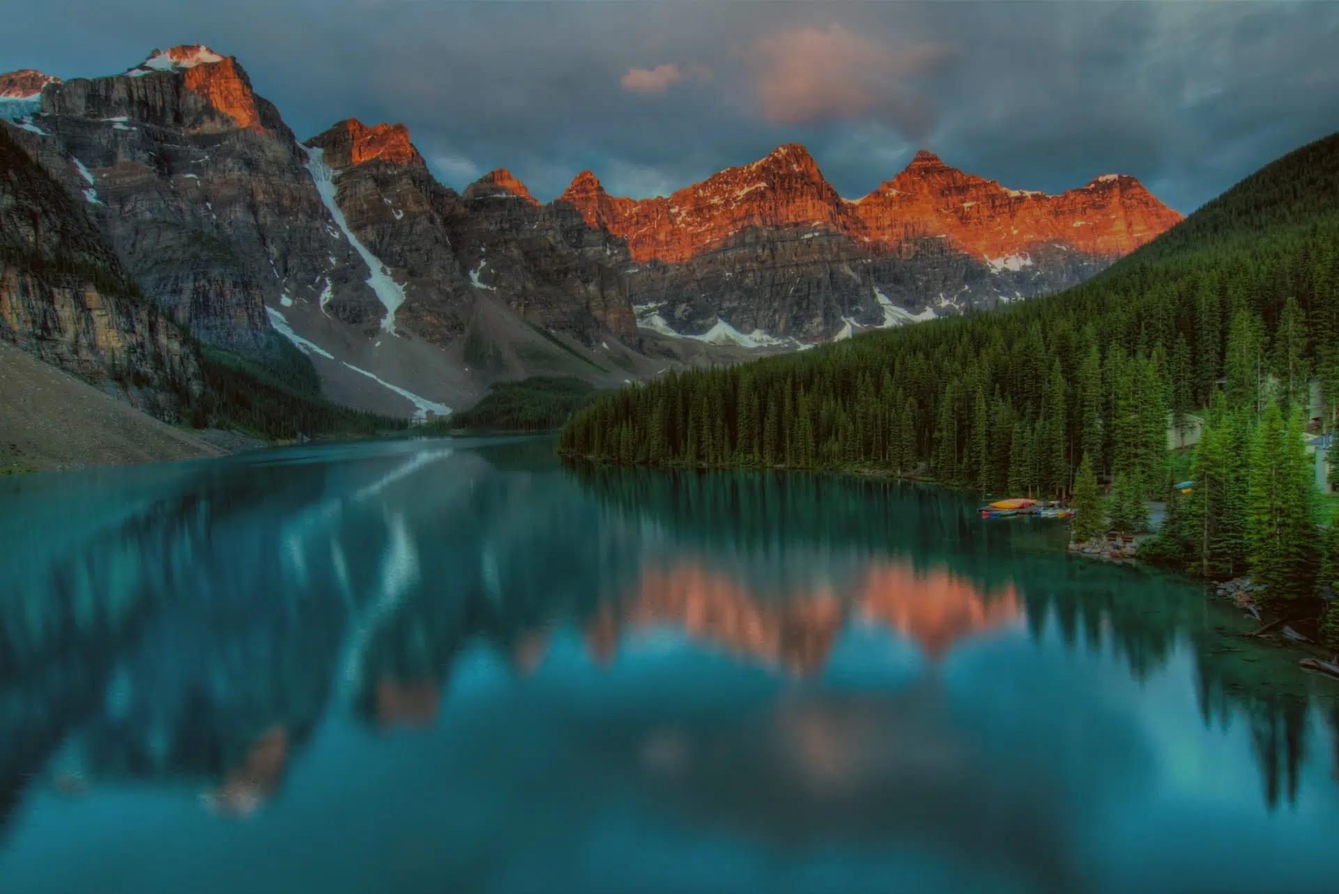 mountain over a lake and a sunset